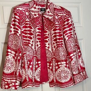 Chico's Red and White Patterned Blazer